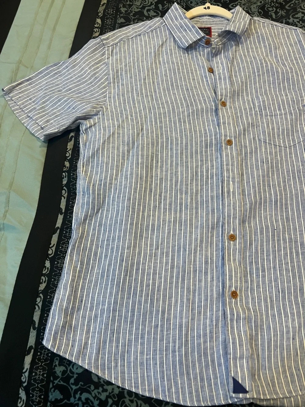 UNTUCKit Blue and White Vertical Stripe Button-Down Shirt - Picture 3 of 8
